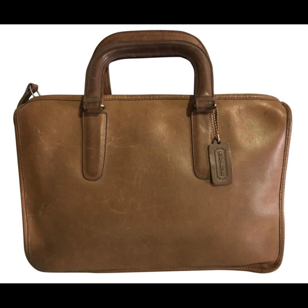 Vintage Brown Leather Coach Briefcase-Style Purse